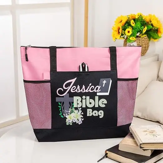 Custom Christian Tote Bags with Flower Faith Church Tote Bag Bible Tote Bag