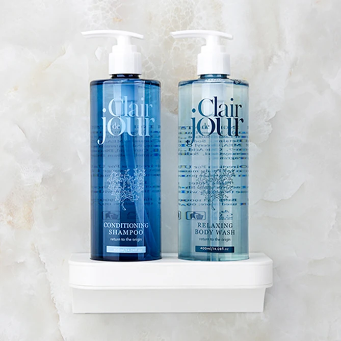 New Design Magic Magnet Lock 400ml Capacity PET  Plastic Bottle Double Chamber Wall Mount Hotel Shower Gel Dispenser