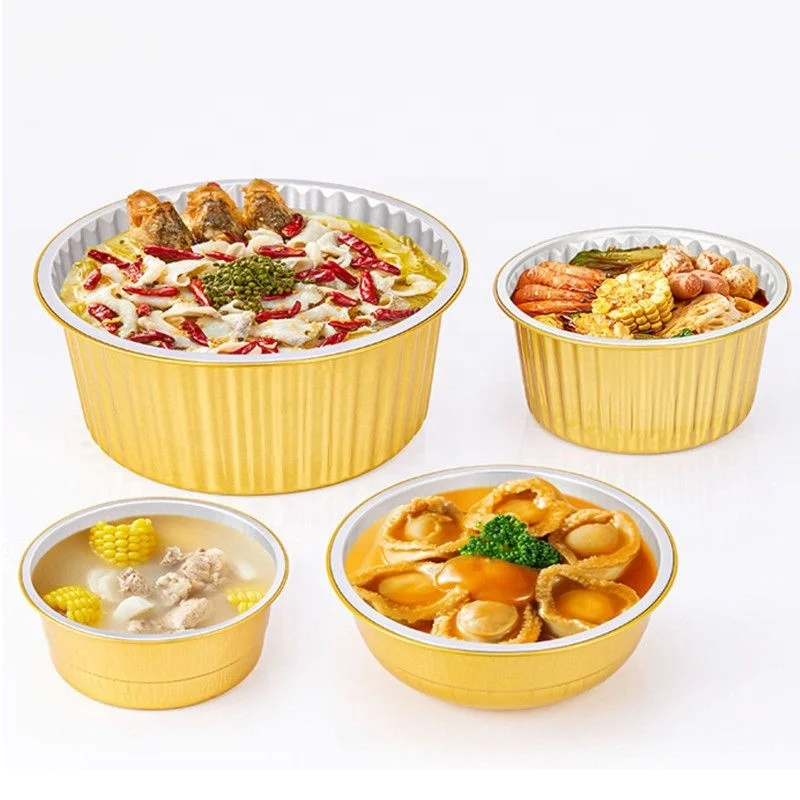 Disposable Food Packaging Aluminum Foil Baking Round Loaf Shape Container Bowl With Lid