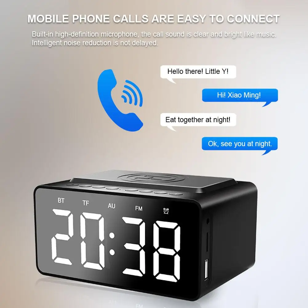 Bluetooth-Колонка BT508 BT 5 0 беспроводной музыкальный плеер зеркальный светодиодный цифровой будильник FM-радио колонка с беспроводным зарядным устройством