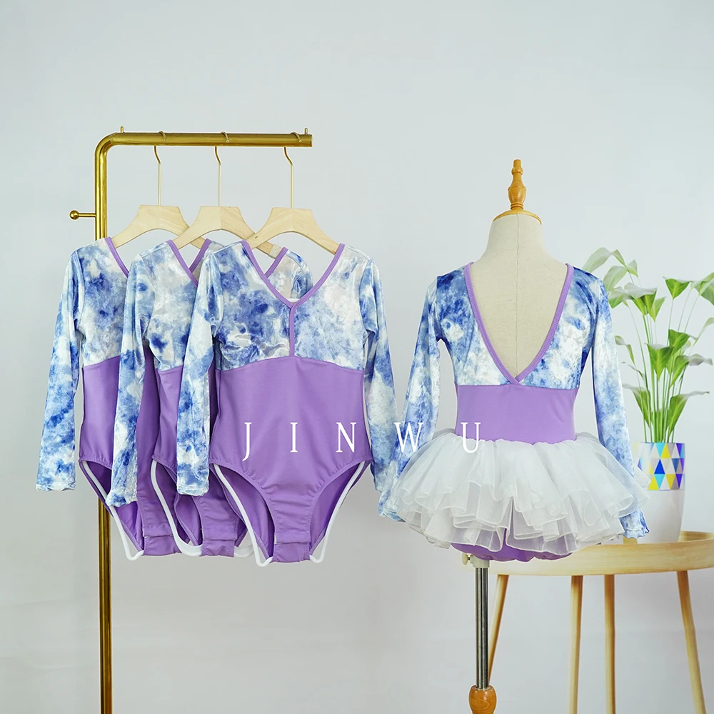 Hot sales new arrivals tie dye velvet purple dance trainingwear ballet leotard manufacturer