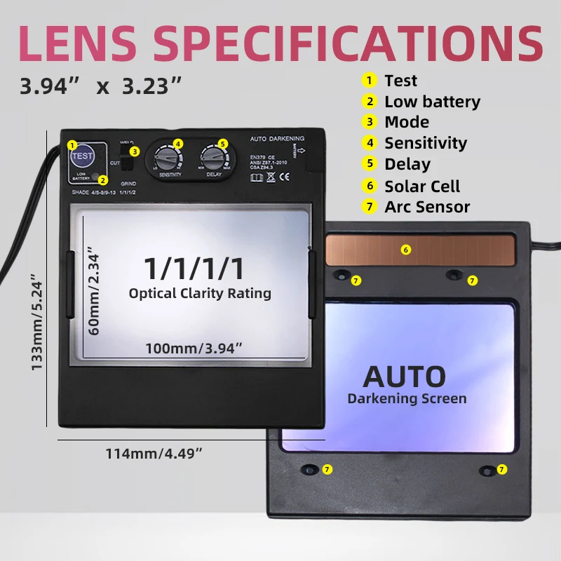 Big 4 Arc Sensor DIN5-DIN13 Solar Auto Darkening TIG MIG MMA Grinding True Color Welding Mask Welder Cap Large Window
