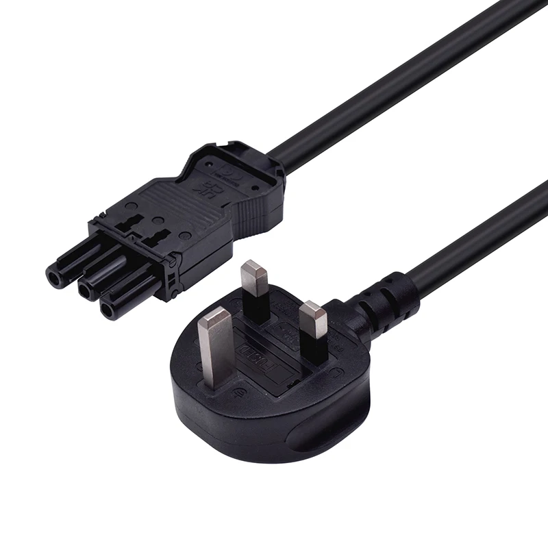 British standard three plug to three hole male plug 3x1.5 power cord