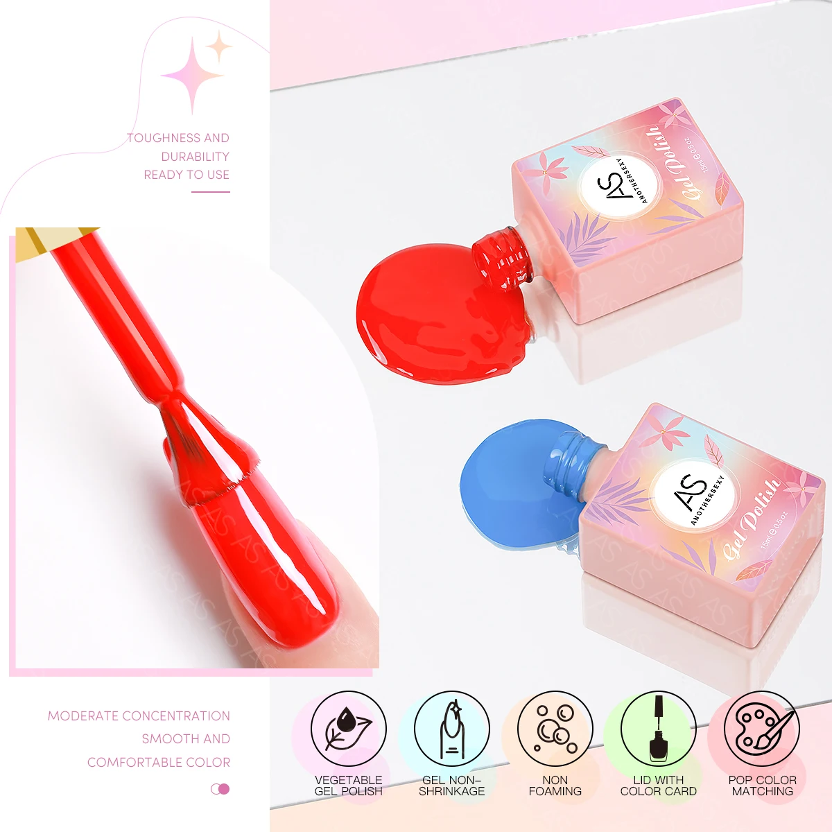 AS Custom Logo Nail Gel Polish Set Box 48 Colors Uv Gel Nail Supplies Polish Pink Bottle Set Private Label Semi Permanent Kit