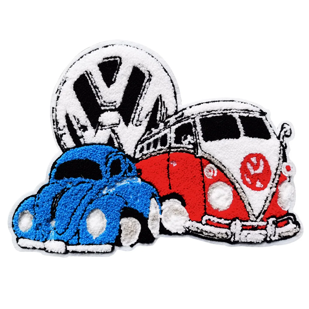 Custom Design Car Truck Towel Embroidery patch Chenille applique patches puff patches for hoodies, hats, shoes, bags DIY