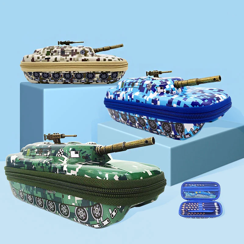 Custom Tank Shape Design Pencil Case Novelty Eva Zipper Pencil Stationery Cases For Students