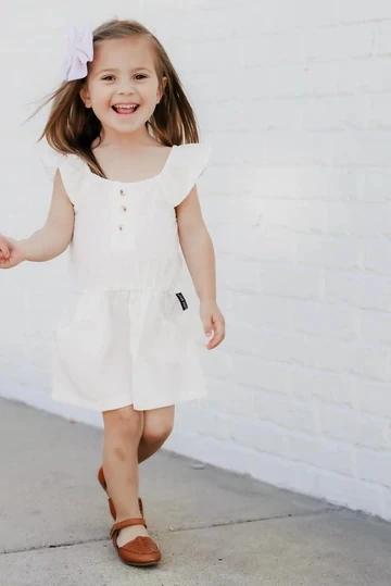 Cute baby girls summer flutter dress sleeveless solid pockets tunic dress