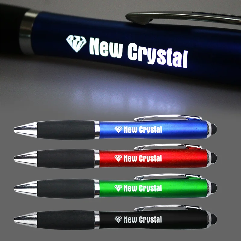 Custom promotional gift multi-function advertising logo LED light up pen with stylus