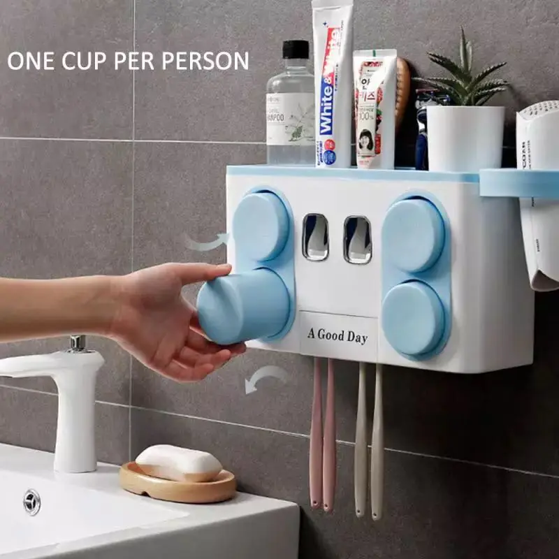 2020 PP Plastic wall-mounted easy installation automatic toothpaste dispenser  toothbrush holder
