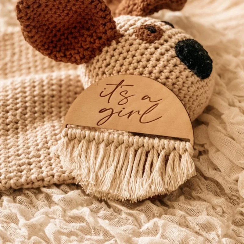 double sided boy girl Macrame Birth Announcement Plaque  wood  milestone  sign