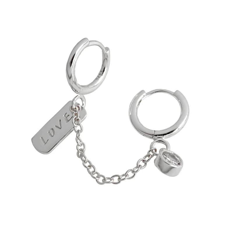 wmef281 double Ear hole earring temperament All-match 925 sterling silver personality earrings single piece