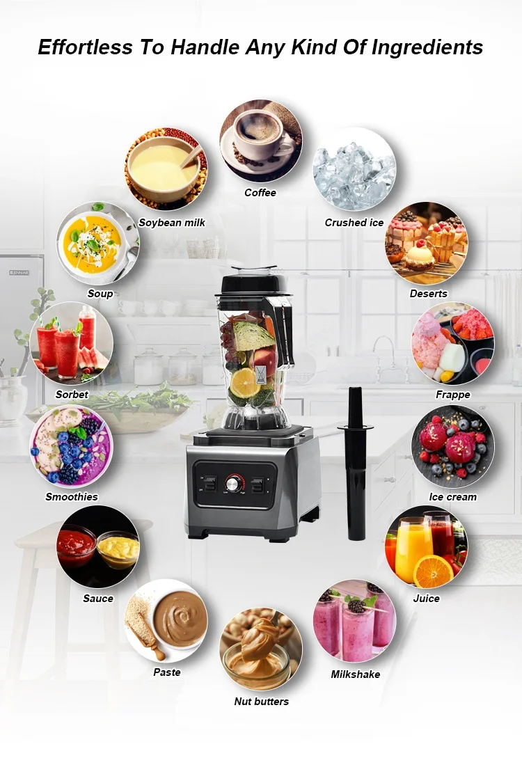 New High-speed 220 Volt 1680W Stronger Horsepower Nutri Food Commercial Mixer Blender with 2.5L PC Jar