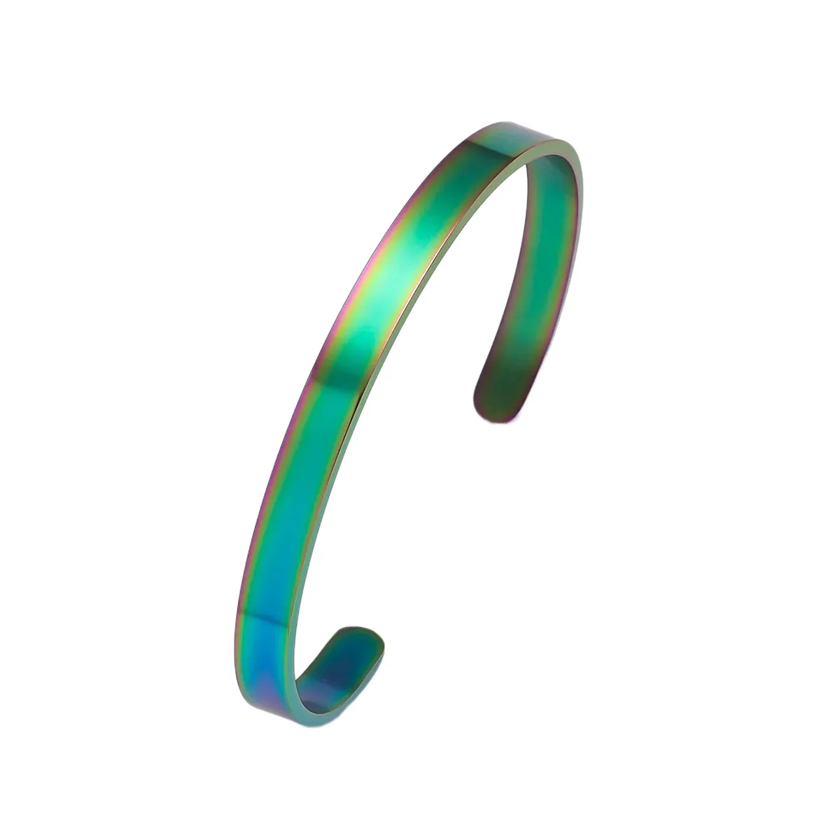 Smooth Strip Open Stainless Steel C-Shaped Bracelet Support Custom Logo Engraved Bangle Women