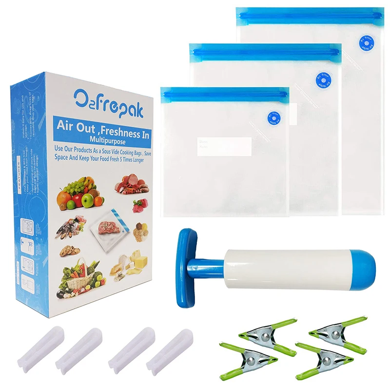 Reusable BPA Free Food Vacuum Sealer Bags Sous Vide Bags And Pump Kit For Anova And Joule Cookers