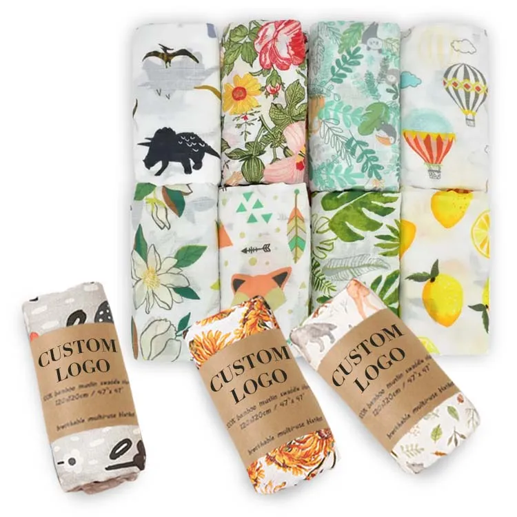 Hot selling custom logo printing baby muslin blankets wholesale various style receiving blankets for baby