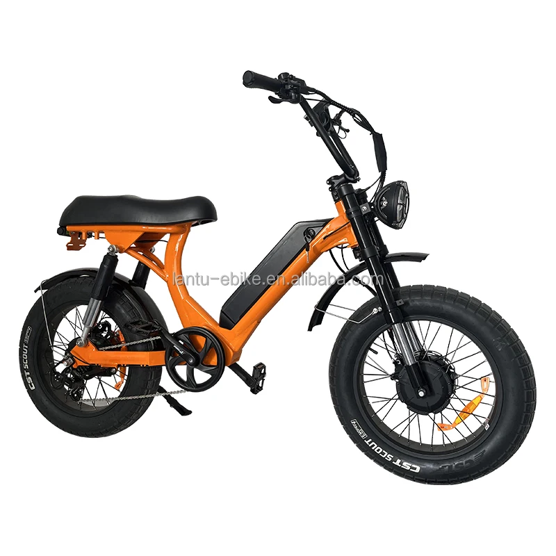 all wheel drive dual motor 750w 1000w electric hybrid bike 20inch fat tire 52v 48v electric bicycle cruiser ebike