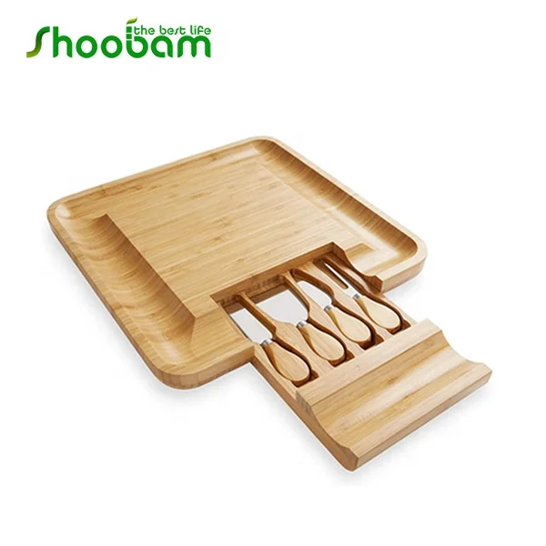 Bamboo Cheese Board & Charcuterie Platter with a Hidden Drawer for Cutlery Set