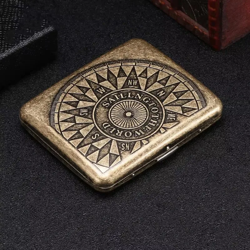 RTS Factory Vintage Metal Cigarette Case Box Portable 20 Cigarettes Case Holder Retro Smoke Tool Pocket Smoking Accessories