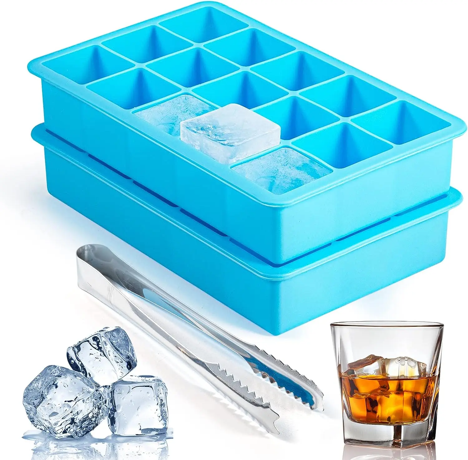 Homemade Freezer Drinks Whiskey Beer Tool BPA Free Reusable Durable Easy to Release Flexible Silicone Ice Cube Trays with Lid