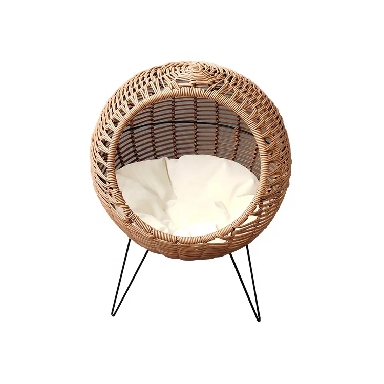 
2020 New design round shape unique natural rattan cat dog house 