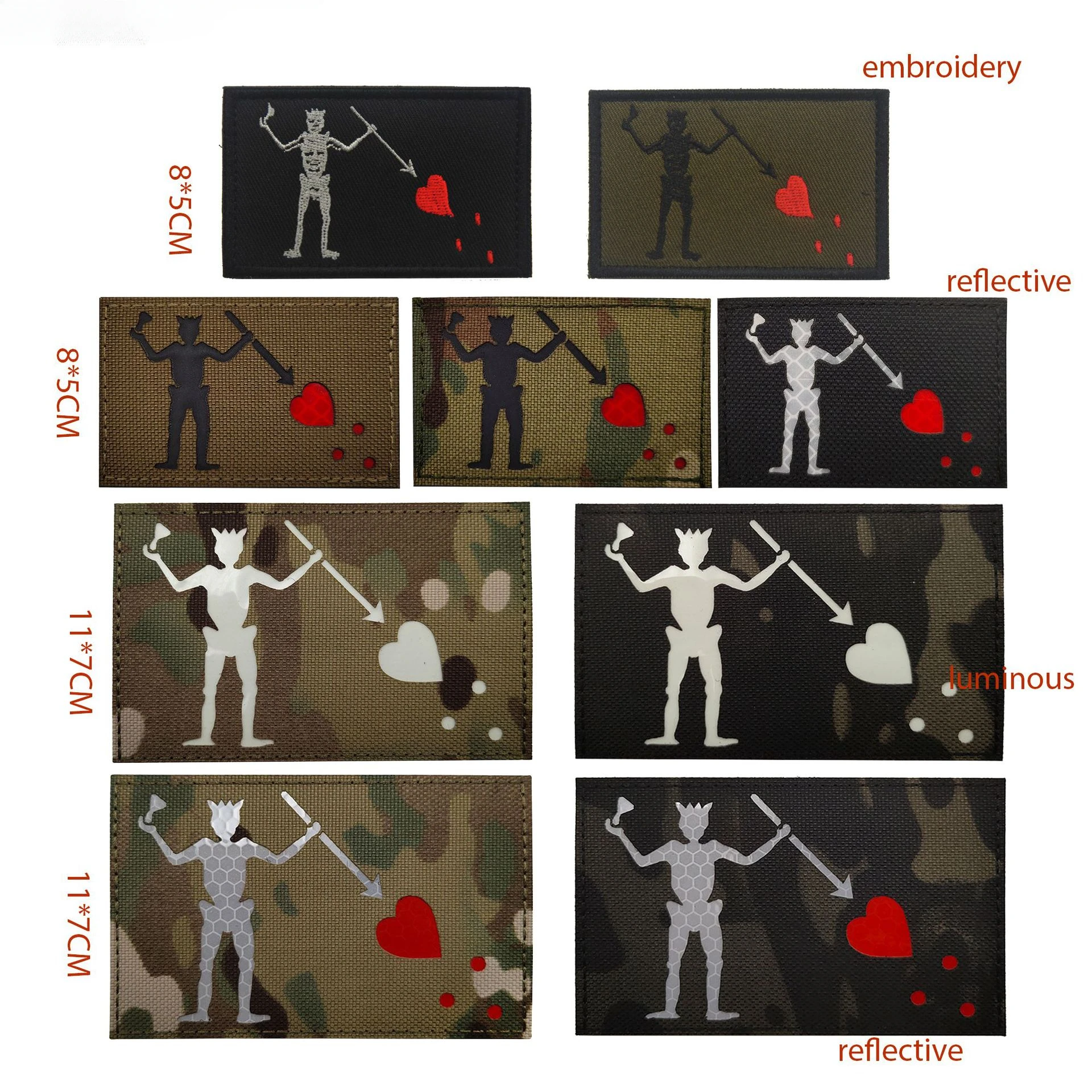 Reflective Beard Arm Badge with Hook Fastener Night Glow Pirate Edward Moral Badges for Tactical Pack and Hats