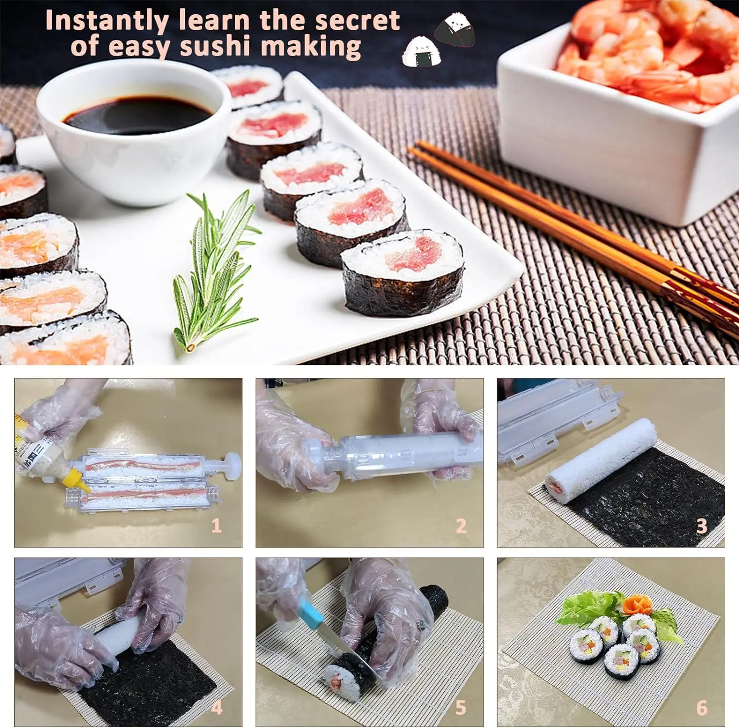 Kitchen Accessories Sushi Making Kit Mold For Beginners With Sushi Roller Bamboo Sushi Mat Rolling Curtain Chopsticks