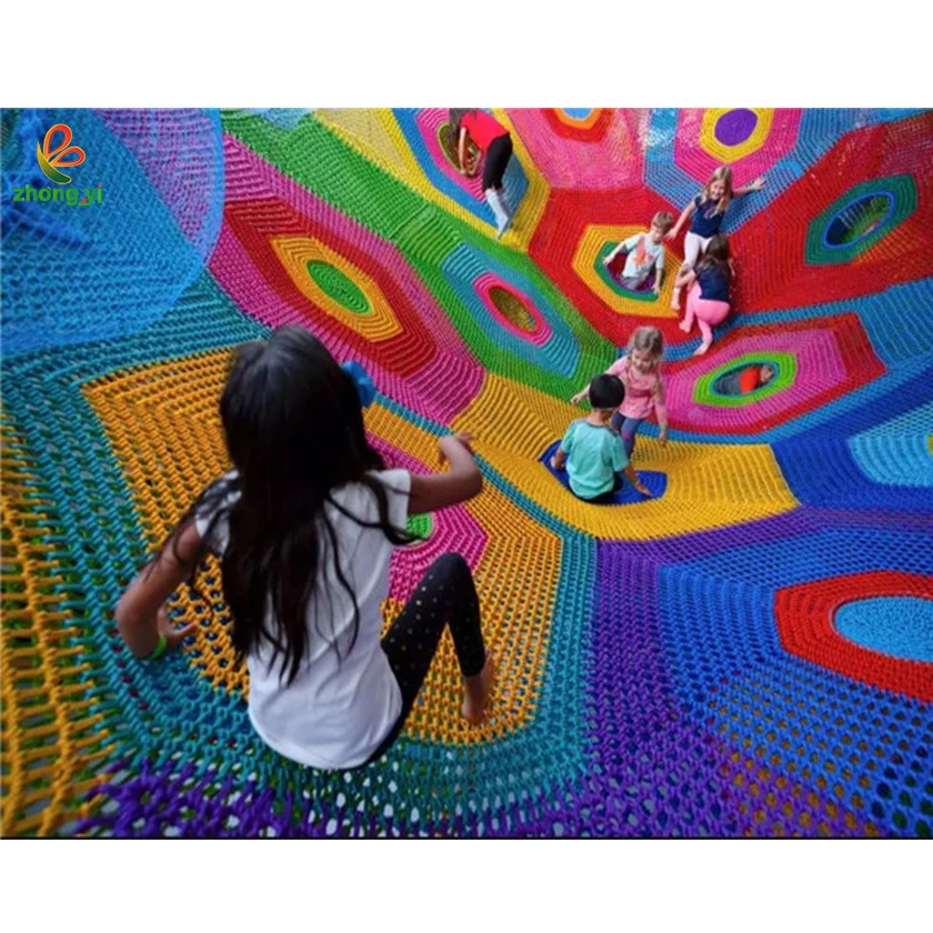Hot Sale Kids Crochet Rope Climbing Net Children Crochet Knit Indoor Playground Colorful Rainbow Net