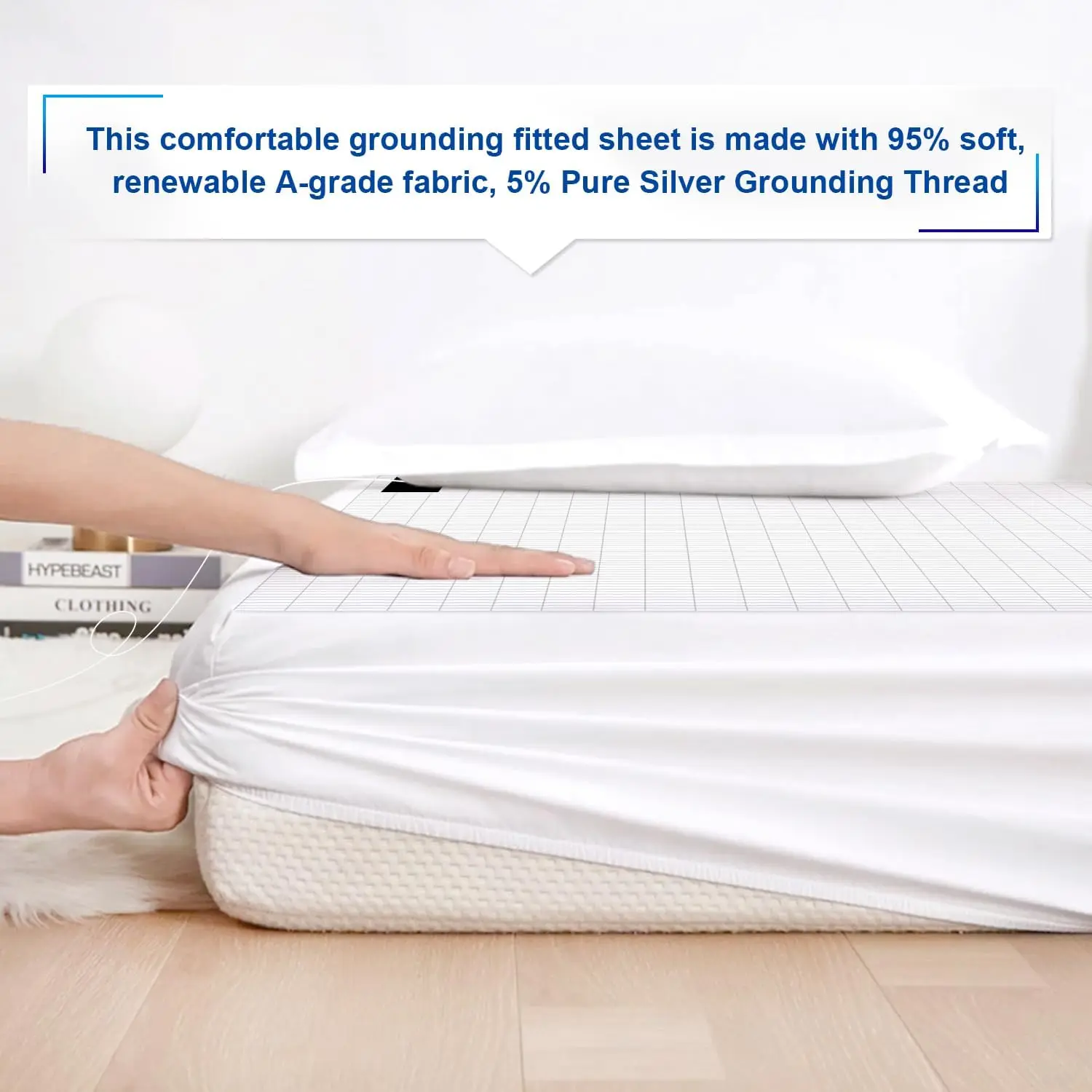 Grounding Fitted Bed Sheet with 15ft Cord Conductive Bed Sheet Earthing for Better Sleep Natural Wellness Healthy Earth Energy
