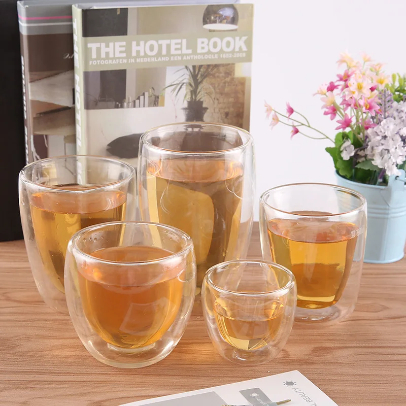 Multi-specification Insulated Double-layer Borosilicate Glass Tea Mugs White Custom Coffee Cups