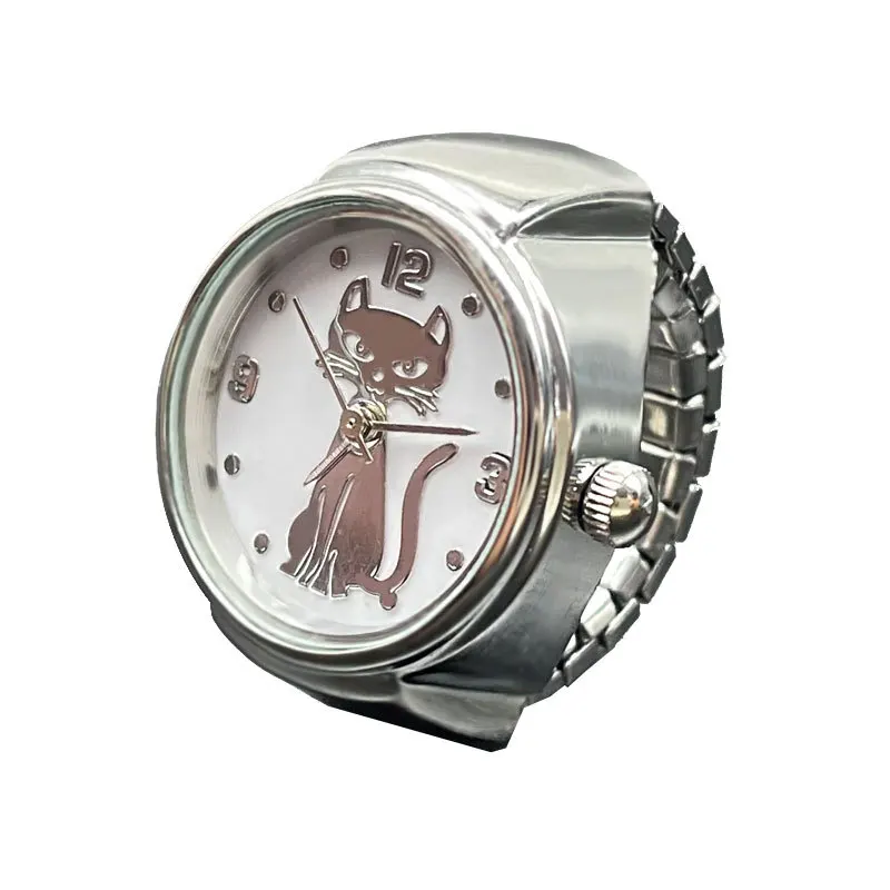 Small Dial Quartz Analog Finger Ring Watch for Women Cat Elastic Finger Digital Mini Vintage Clock Watch