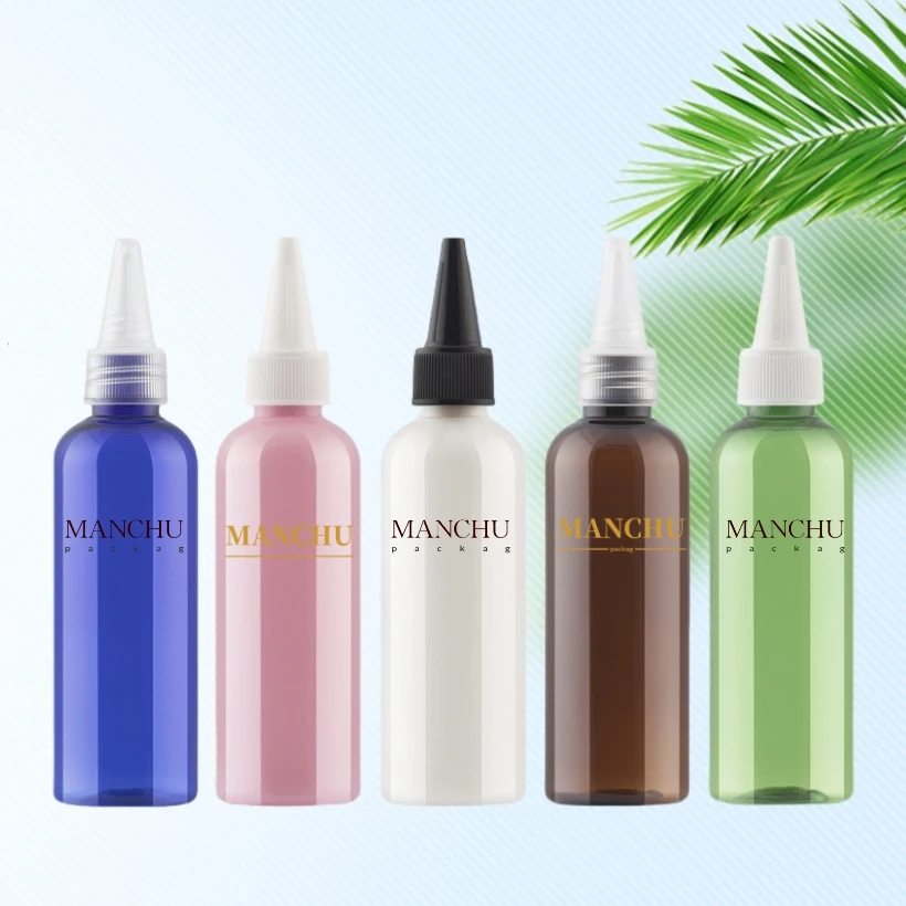 In Stock Empty 100ml 200ml clear blue pink plastic Hair Oil Applicator Packaging Bottle With Twist-open Dispensing Cap