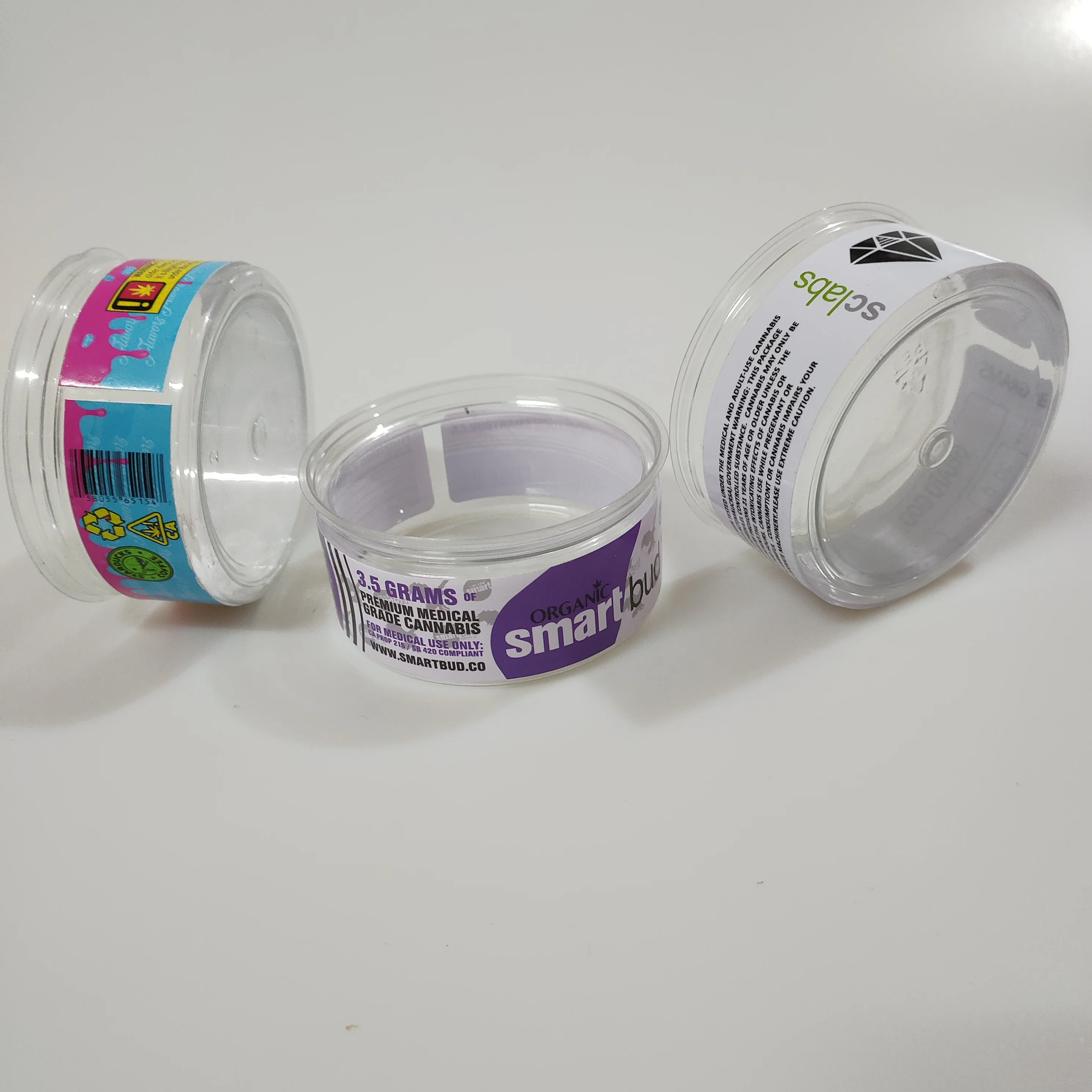 
Smart bud airtight 3.5g clear plastic jar machine seal thc flower cans cali moonrock rx custom logo 