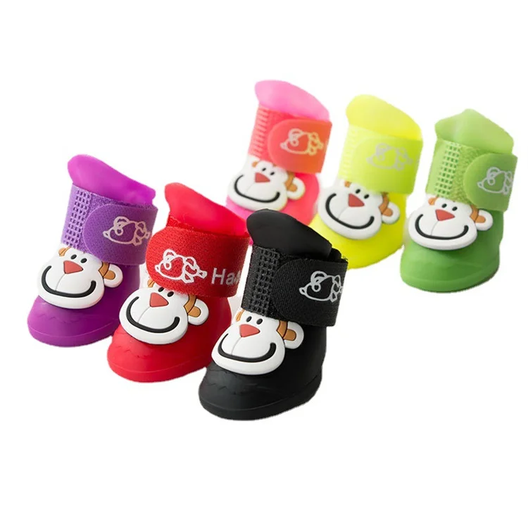 Eco friendly PVC outdoor waterproof silicone cartoon pet rain boots for dogs