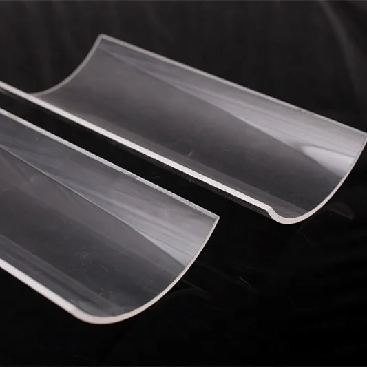 SUCCESS Transparent Curved Fused Quartz Glass Pane UV Curing Half Quartz Tubes