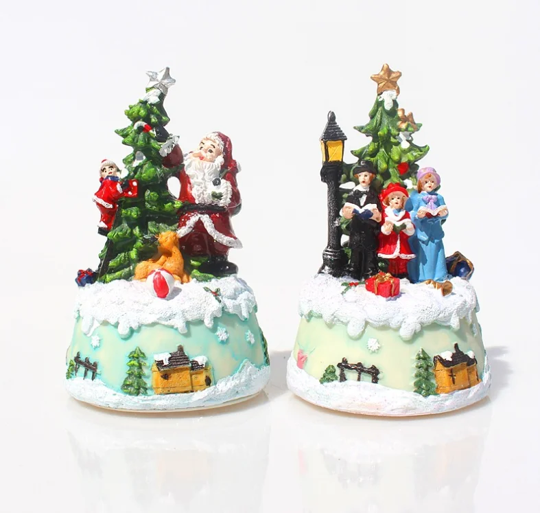 
2021 new Christmas music luminous cabin colorful flashing resin crafts ornaments European Christmas decorations gifts 
