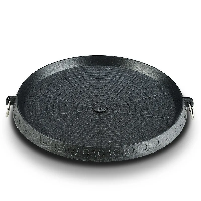 Indoor or Outdoor Round Marble coating Cast Aluminum bbq Grill Plate Steak Frying Pan For Portable Gas Stove