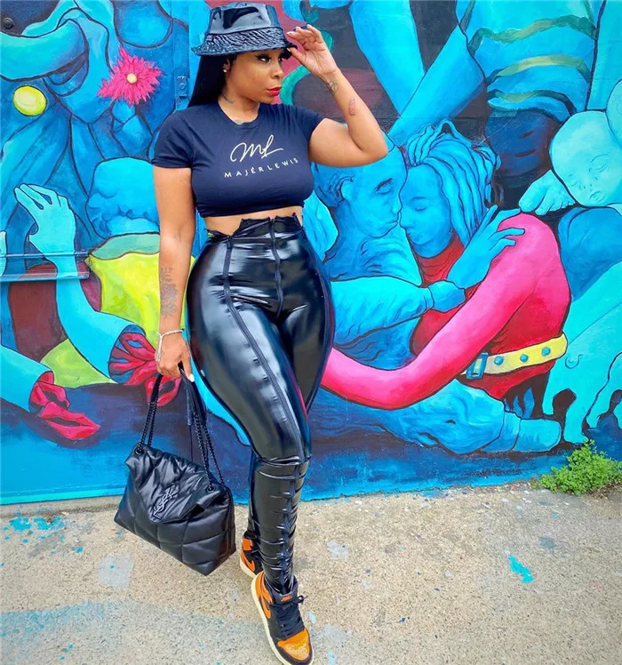 H5373-2021 женская осенняя одежда эластичные брюки из искусственной кожи для женщин