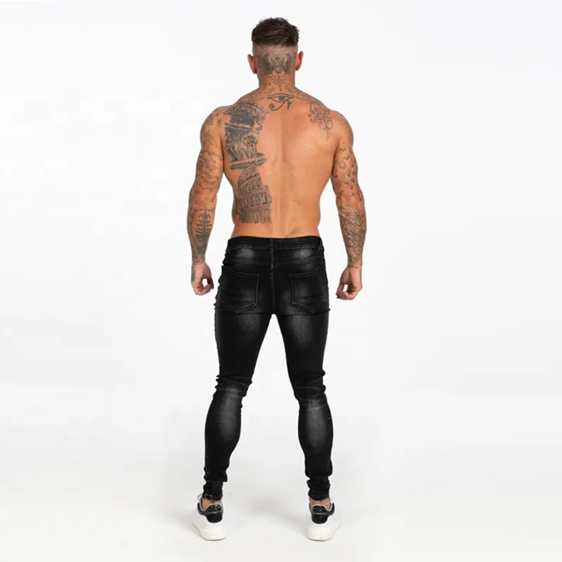 Mens dropship non-ripped jeans pants slim fit skinny denim distressed skinny jeans men super shredz jens for man