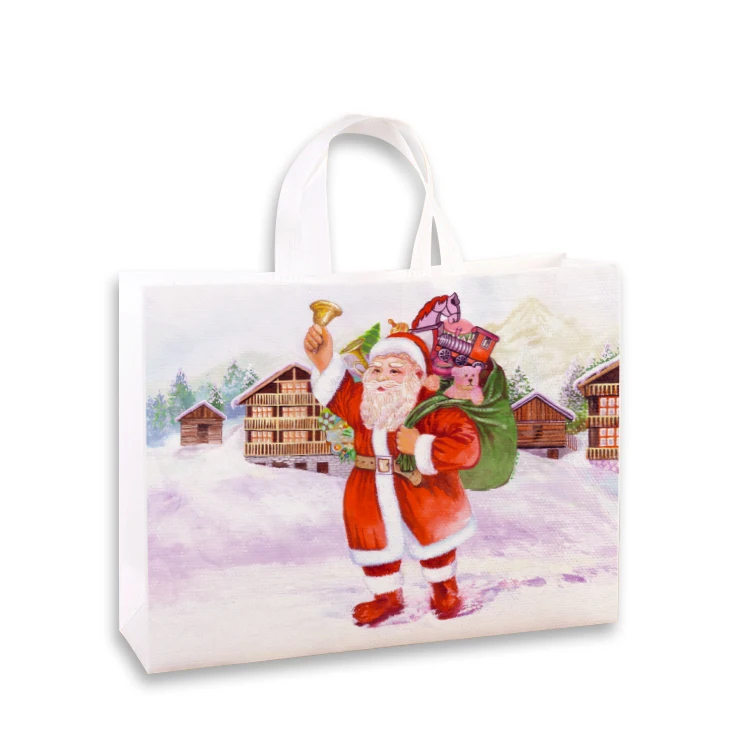 
Custom logo printed christmas ornaments reusable PLA Polylactic acid non woven tote shopping bag 