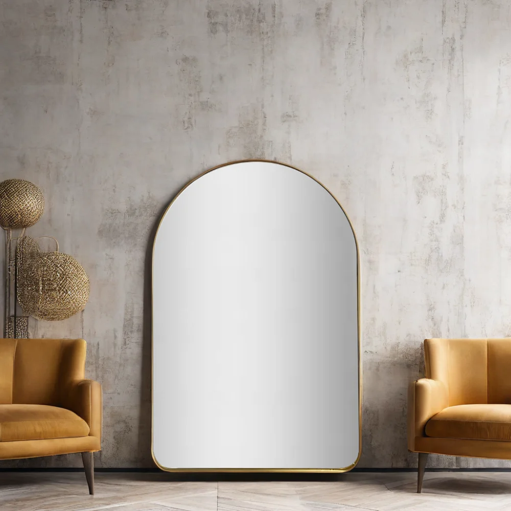 custom modern home decor large metal gold arch aluminum frame makeup unbreakable mounted wall mirror  miroir espejo spiegel