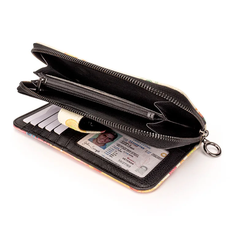 Beautiful Multi-style Canvas Women Wallet Mobile Phone Bag Large Capacity Coin Purse With Wrist Strap