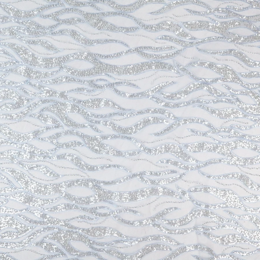 Polye Mesh Party Wear Dresses for Women Textile Fabric on Korea Wholesale Sequin Beaded Lace White Lightweight Knitted BEADING