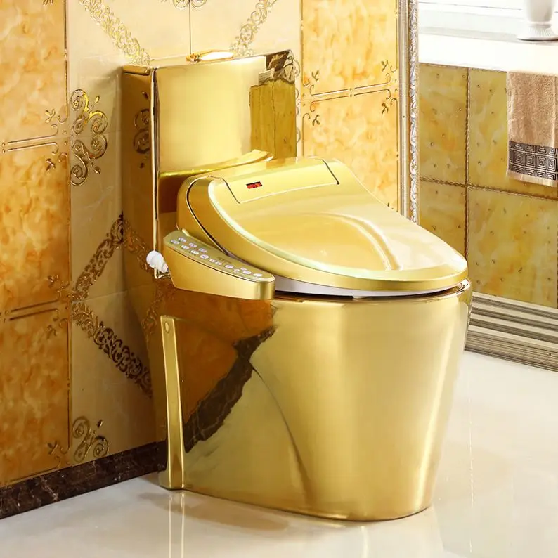 Automatic sensor flush gold plated smart bidet one piece toilet
