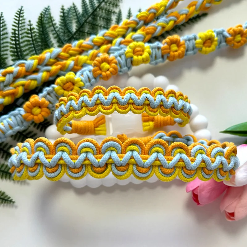 CUSTOM Summer Gift Towing Rope Link Neck Decoration  Macrame COTTON Braided Cute Collar Dog  Cat Collars leash set with buckle