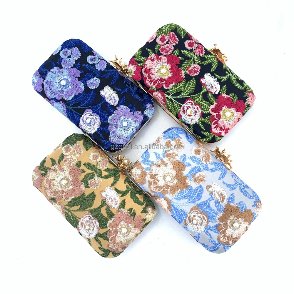 OC4386 Online shopping wholesale new design clutch bags  embroidery flower evening bag ladies