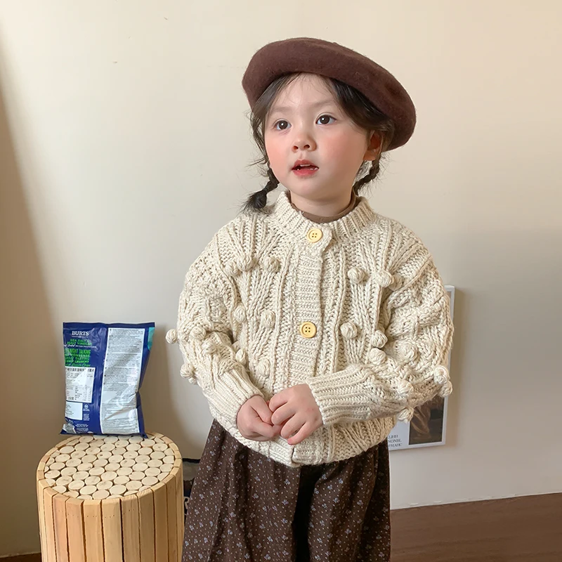 new fashion litter Girl red white hand-Knitted Cardigan solid Sweaters Coat