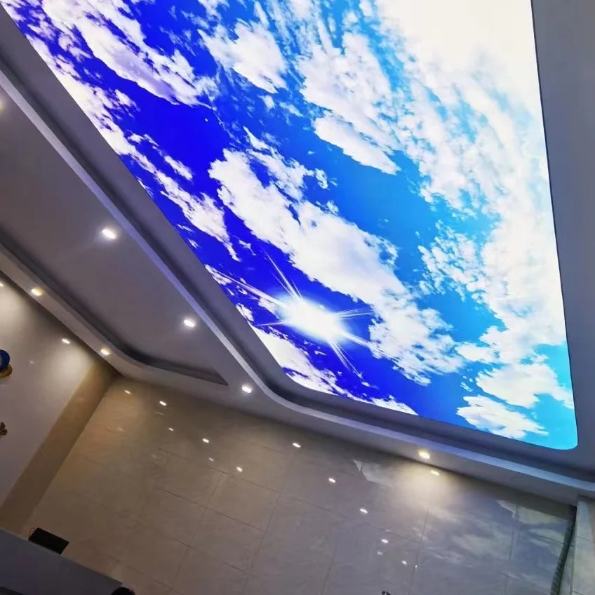 ZHIHAI hotel hall decor green tree leaves colorful flower cloud sky print modern interior designs 3d stretch ceiling