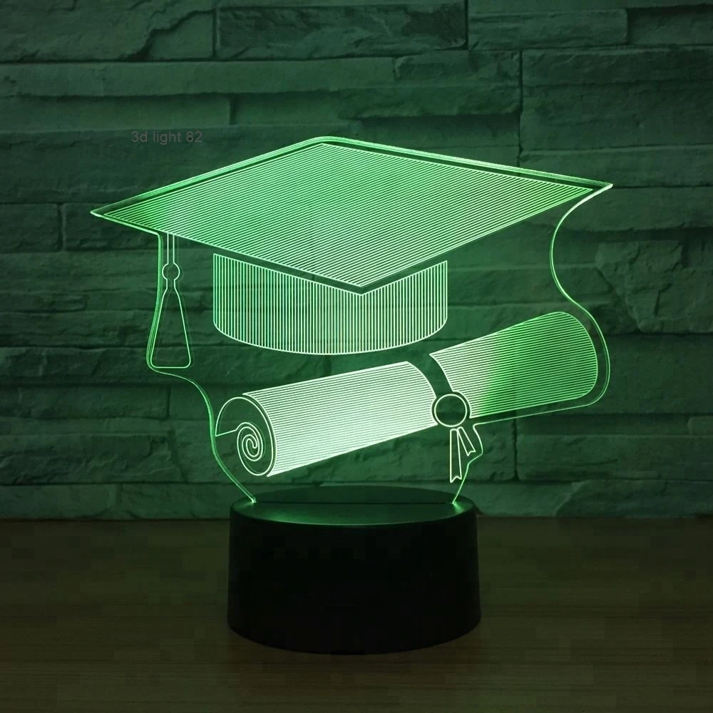 Touch Switch Doctor Cap 3D Light LED Nightlight Lamp 7 Color Changing USB Table Desk Lamp as Memorial Gift For Graduate Student