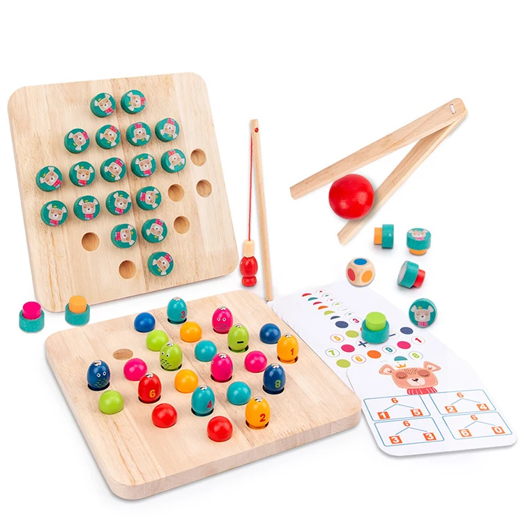 Fishing Clip Beads Memory Chess Digital Beaded Fishing Toy Wooden Fishing Montessori Kids Toys