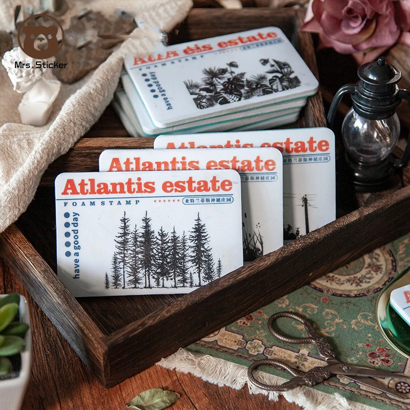 Atlantis Estate Foam Stamp Vintage Scenery Plant Stamper DIY Handmade Decoration Scrapbook Ephemera Art Craft Seal